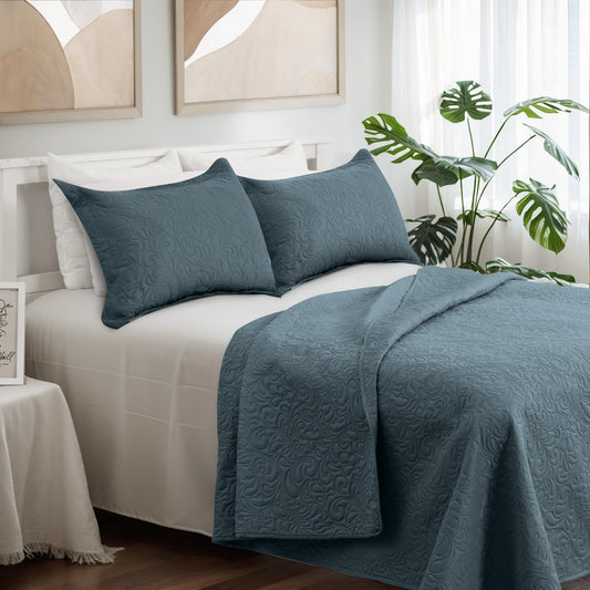 Bedspreads Queen Size, Blue Quilt Sets Full Size, Lightweight Comforter Set for All Season, with 2 Pillow Shams