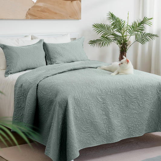 Bedspreads Queen Size, Sage Green Quilt Sets Full Size, Lightweight Comforter Set for All Season, with 2 Pillow Shams