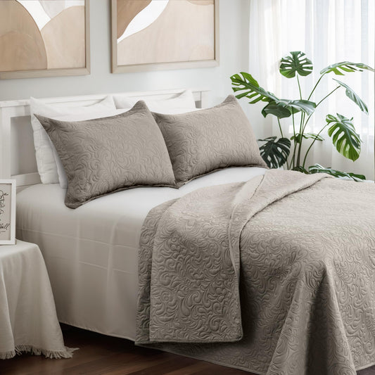 Bedspreads Queen Size, Taupe Quilt Sets Full Size, Lightweight Comforter Set for All Season, with 2 Pillow Shams