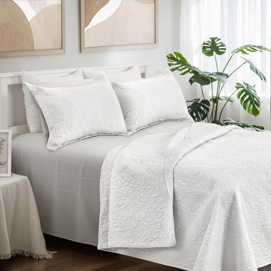 Bedspreads Queen Size, White Quilt Sets Full Size, Lightweight Comforter Set for All Season, with 2 Pillow Shams